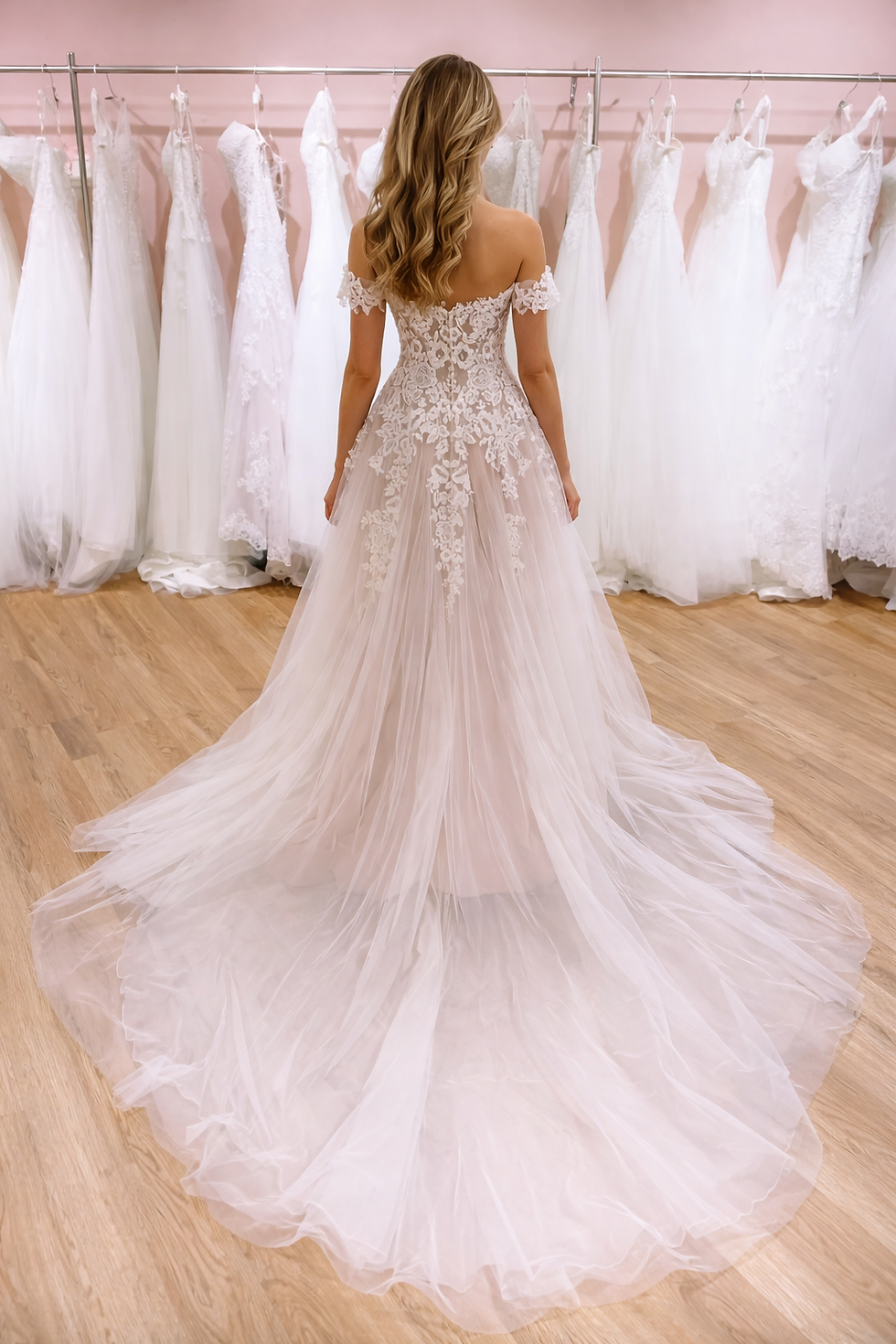 Thumbnail: UK Champgne Sweetheart Bridal Lace A Line Off Shoulder Wedding Dresses MD848