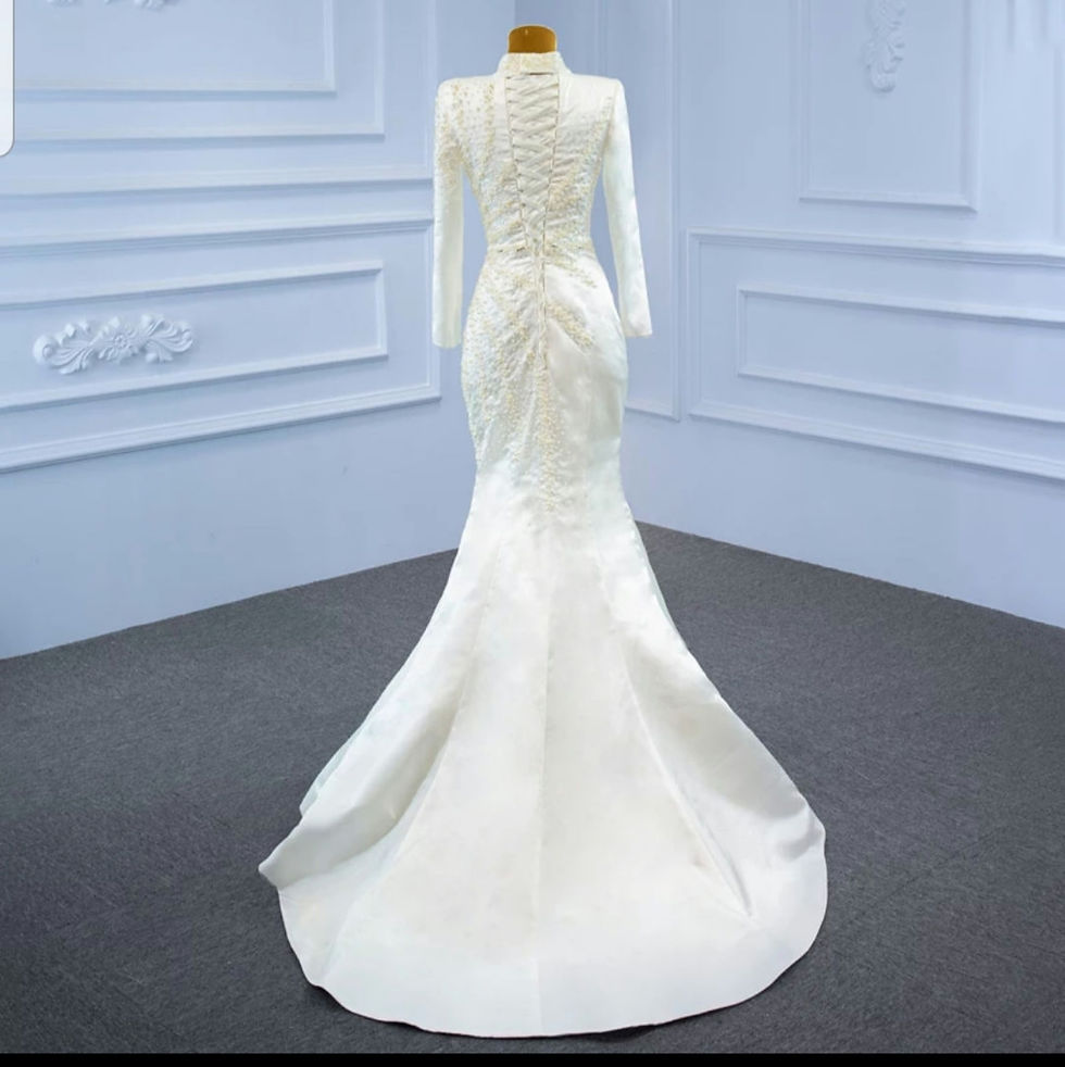 Thumbnail: Luxury Satin Mermaid Detachable train High Neck Muslim Wedding Dress MD756