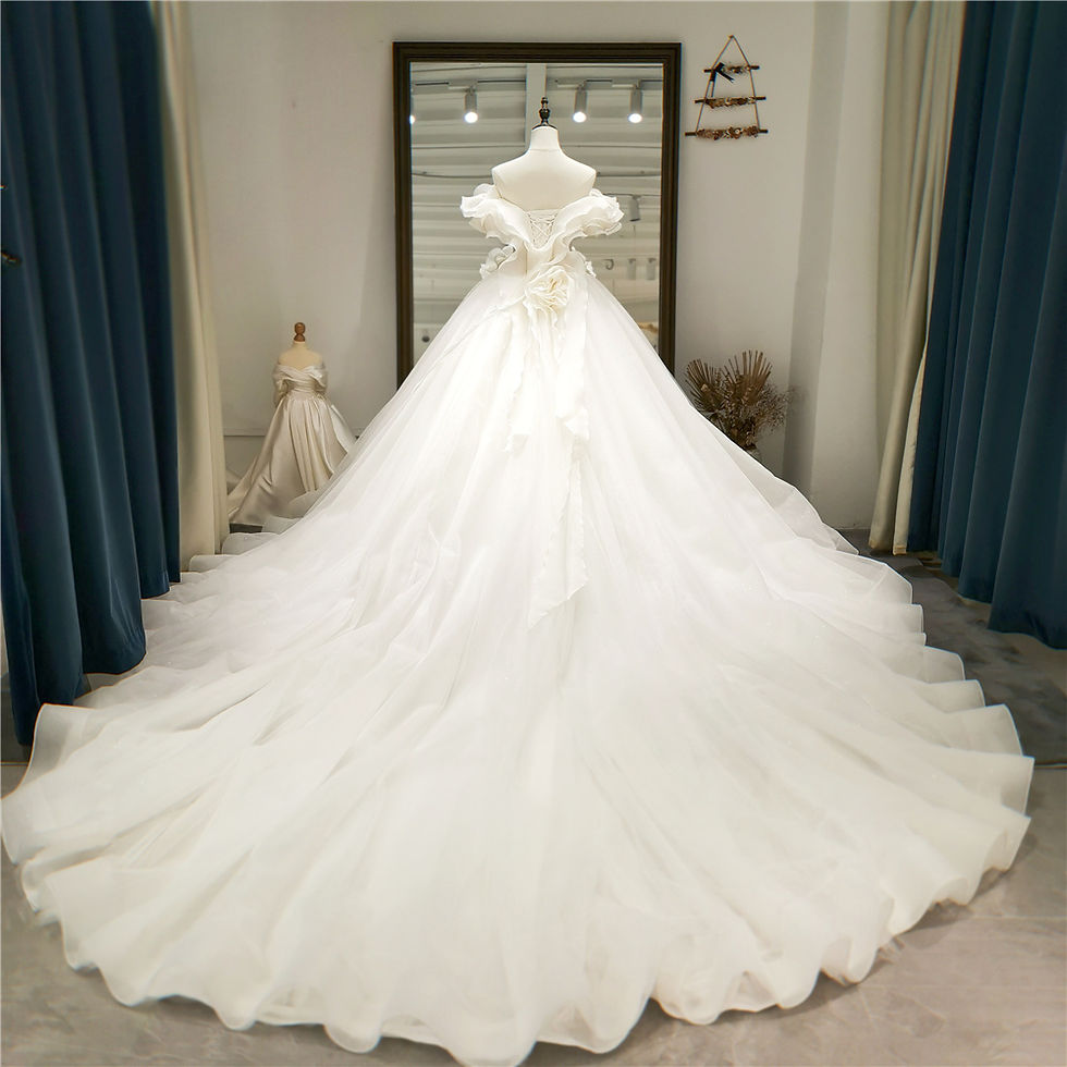 Thumbnail: Luxury Off shoulder Organza Ruffles Ball Gown Wedding Dresses MD042