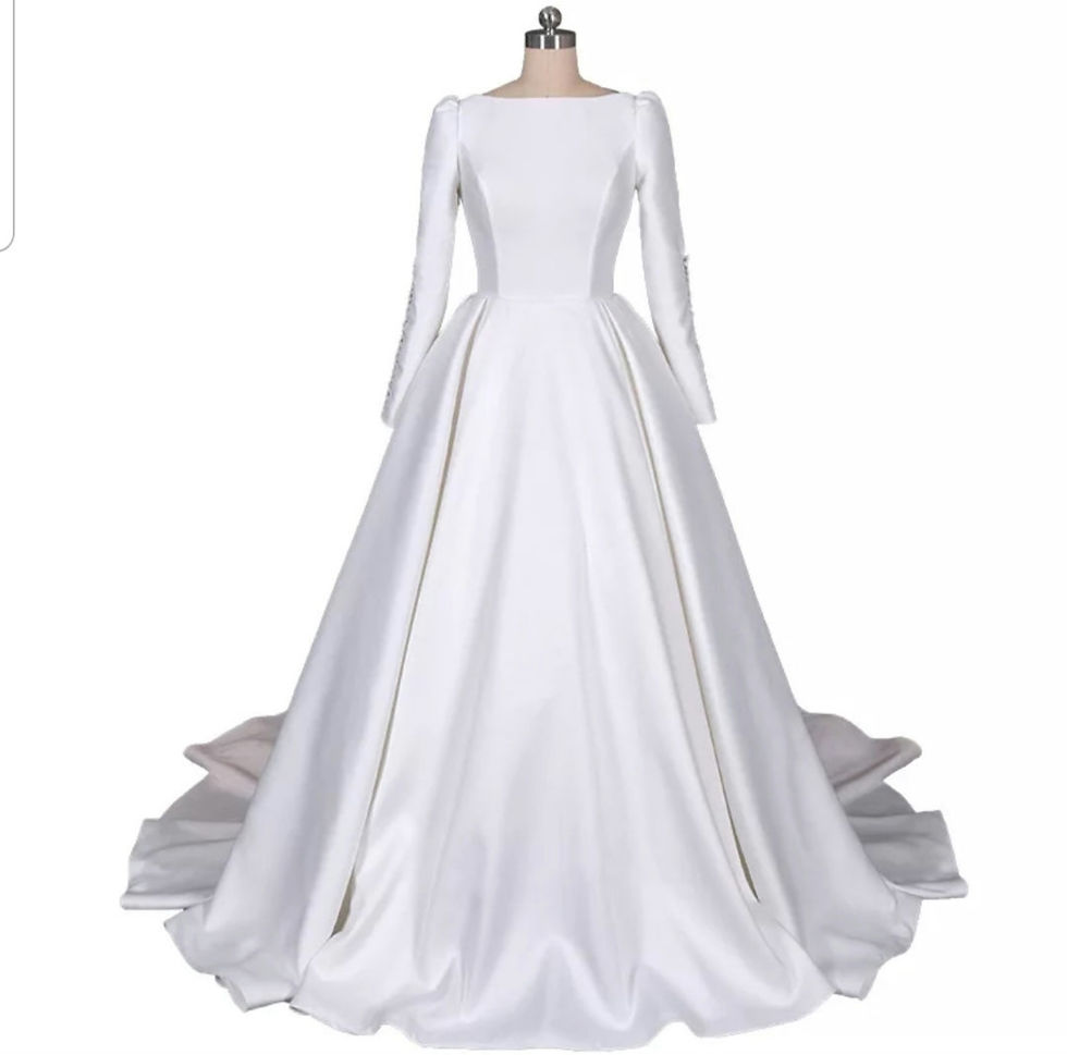Thumbnail: Simple Satin Long Sleeve Open Back A Line Wedding Dress MD519