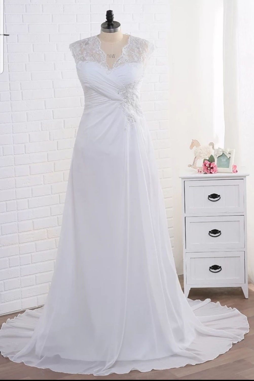 Plus size Sleeveless Chiffon V-neck Beach Wedding Bridal Dress MD148