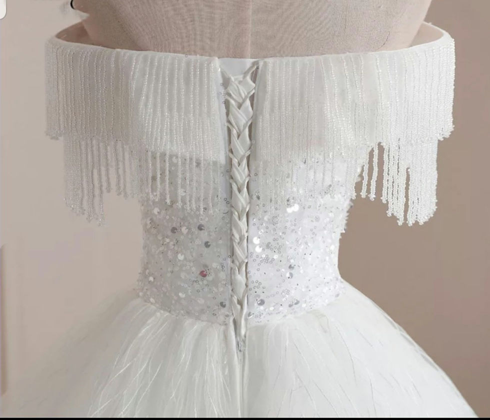 Thumbnail: Charming Sequins Lace Off Shoulder A Line Beaded Corset Back Wedding Dress MD714
