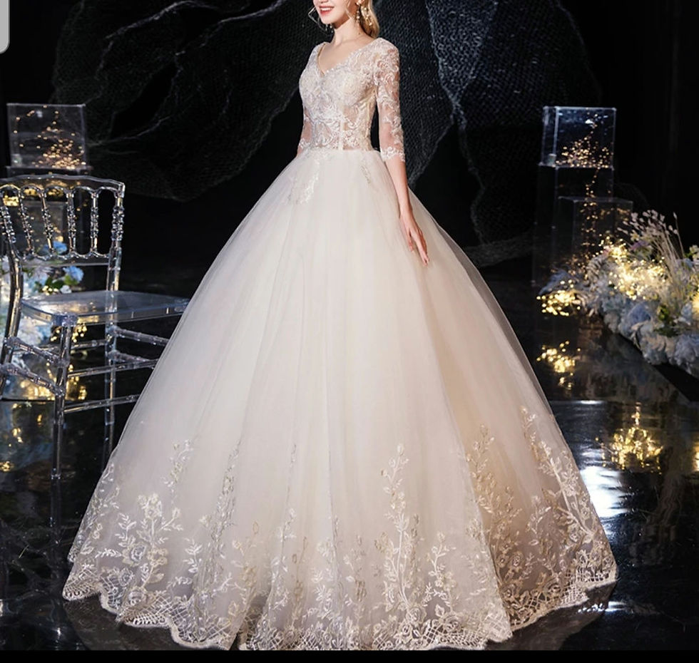 Thumbnail: Gorgeous 3/4 Sleeve Bridal Gown A Line Sheer Back Plus Size Wedding Dress MD748