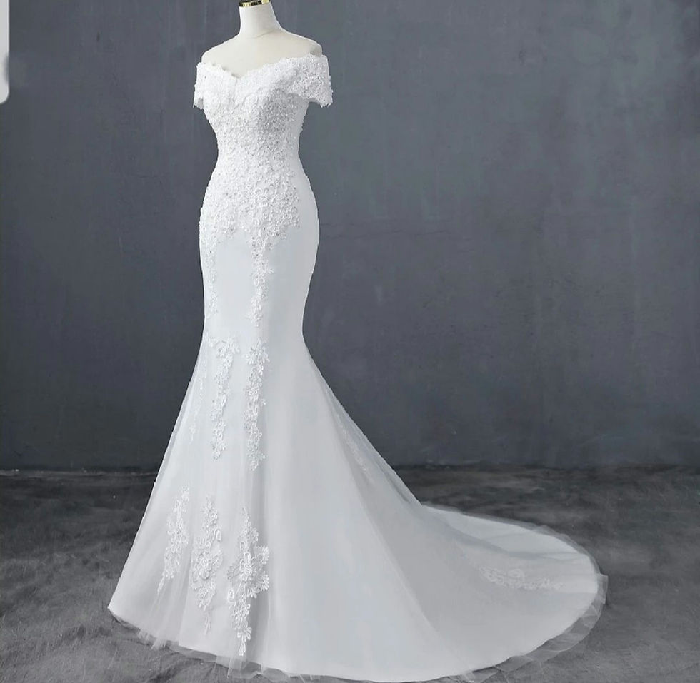 Thumbnail: Simple Off Shoulder Bridal Gown Beaded Lace Mermaid Beach Wedding Dresses MD753