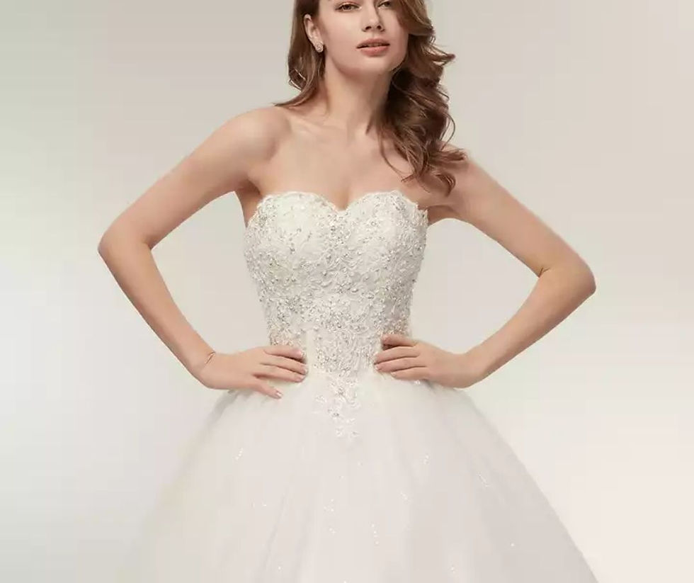 Thumbnail: Cheap Strapless Sweetheart Beaded Lace A Line Wedding Dresses MD396