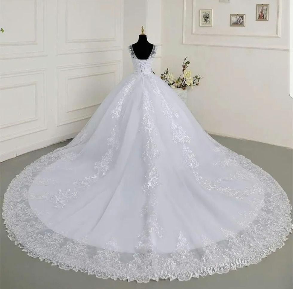 Thumbnail: Cathedral train Sleeveless Beaded Lace Bridal Gown A Line Wedding Dresses MD697