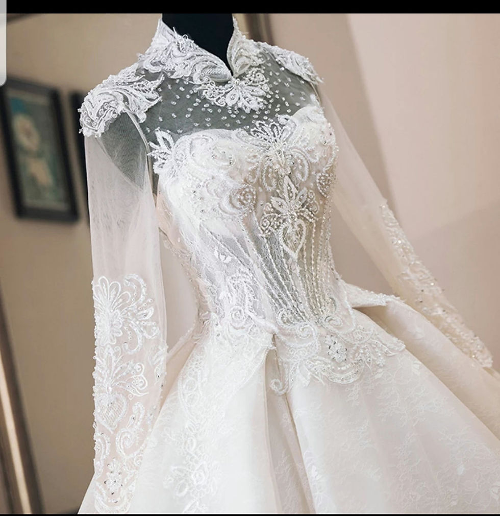 Thumbnail: Luxury Beaded Lace Long  Sleeve Muslim Ball Gown Wedding Dress MD493