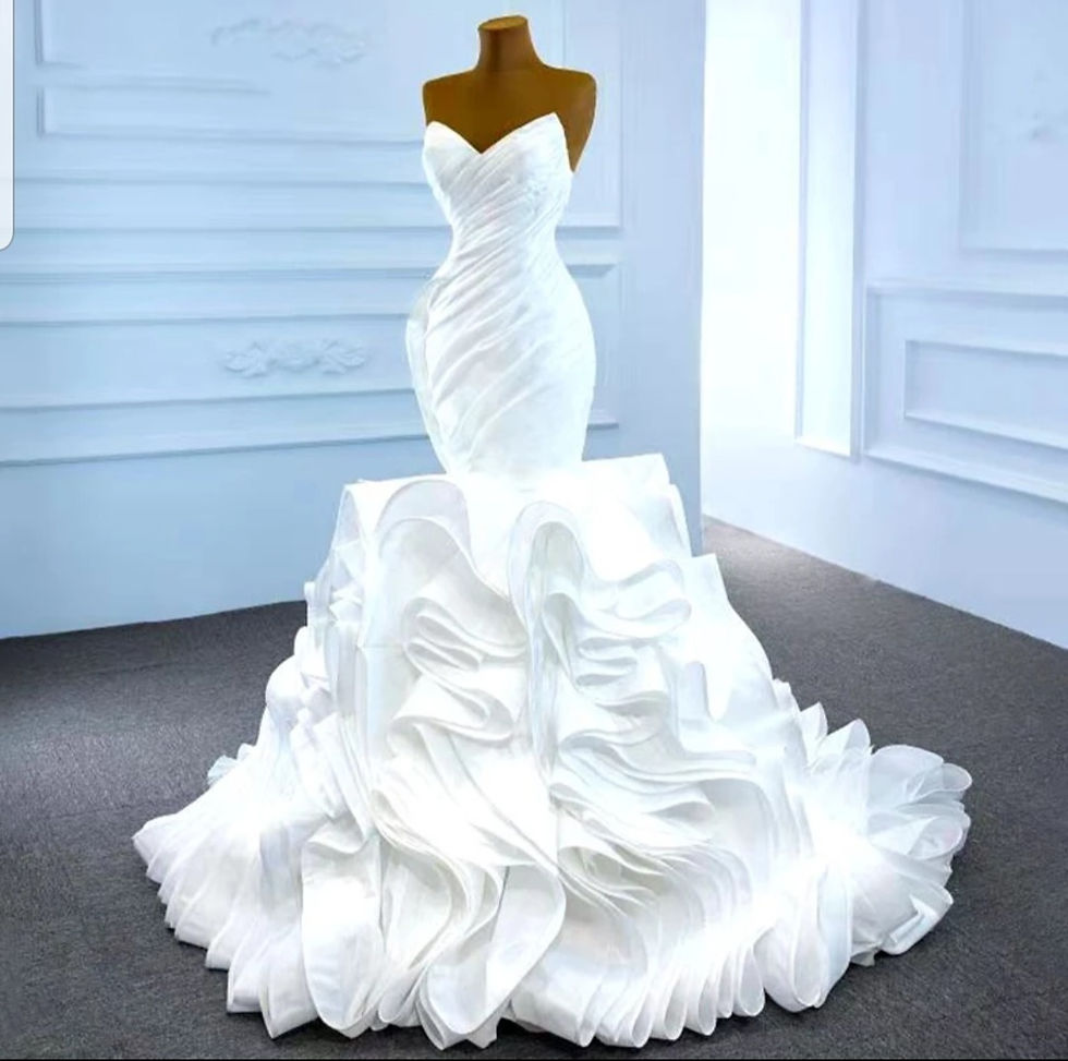 Thumbnail: Luxury Strapless Bridal Satin Pleated Mermaid Ruffles Wedding Dress MD535
