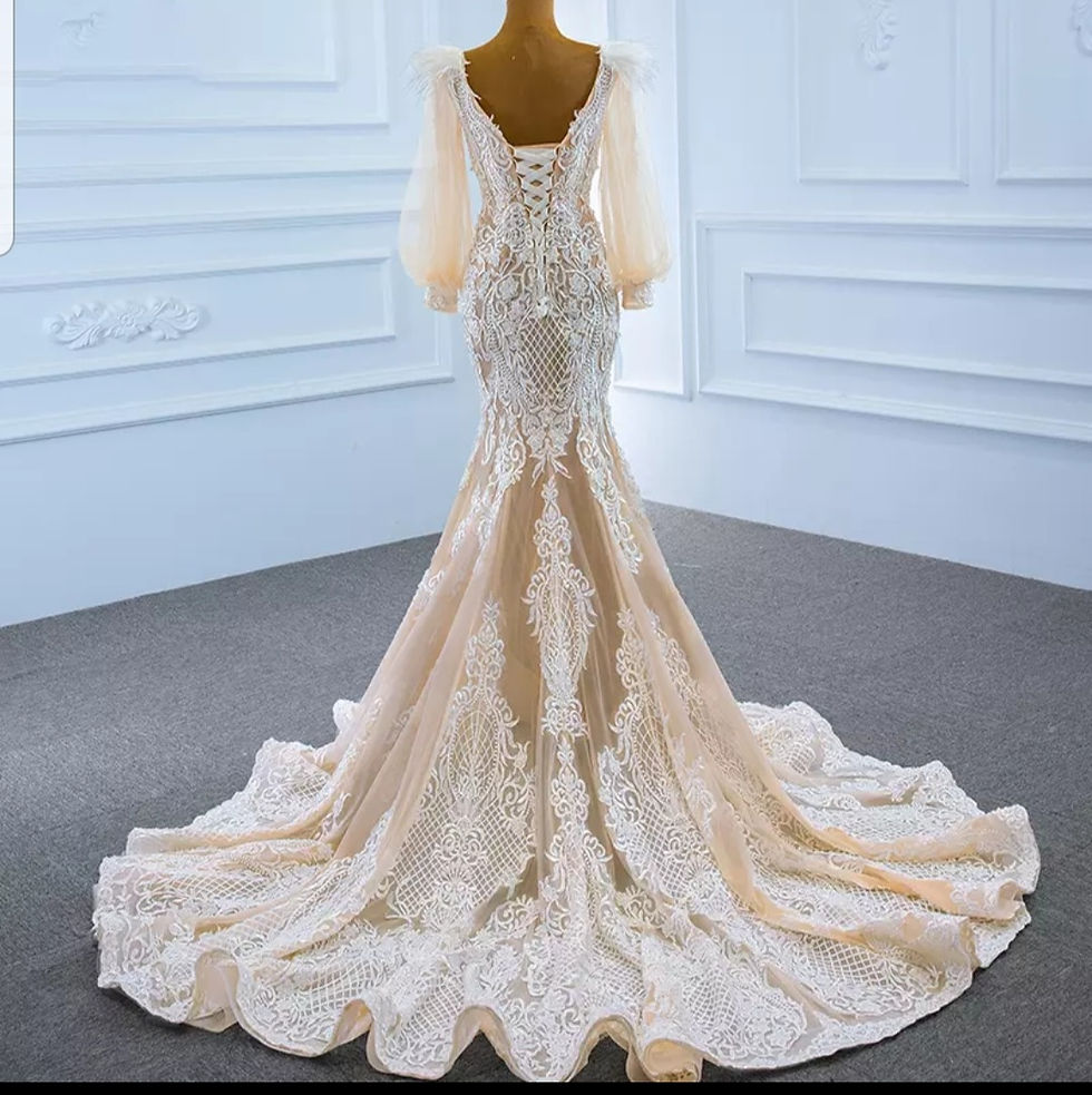 Thumbnail: Luxury Lace Mermaid Long Sleeve Beach Champagne Wedding Dresses MD505