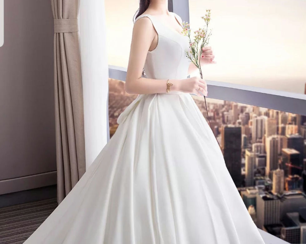 Thumbnail: Simple Bridal Satin Sleeveless A Line Corset Wedding Bridal Dress MD128