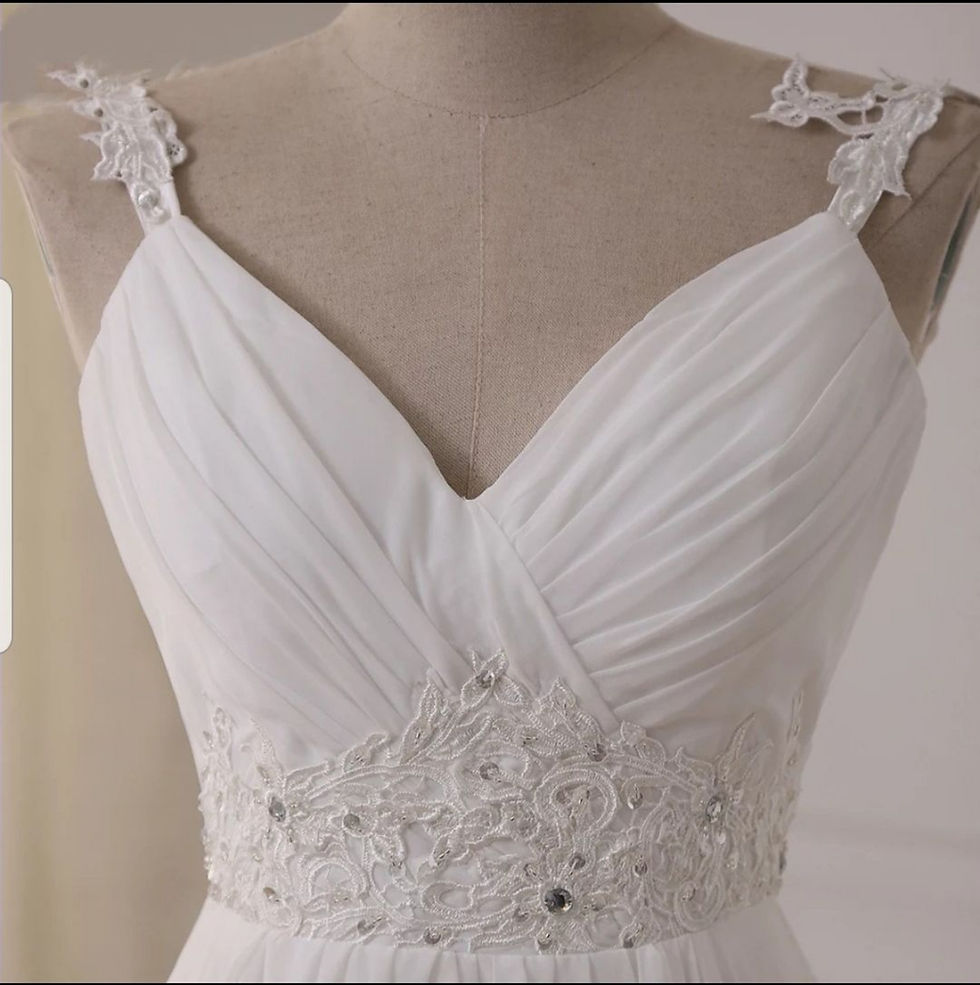 Thumbnail: Simple Pleated A Line Sleeveless Lace Chiffon Beach Wedding Dresses MD437