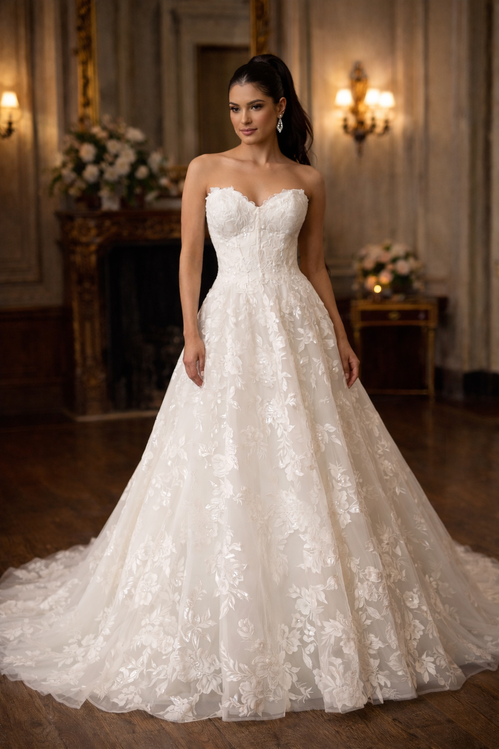 UK Sequins Lace Strapless Bridal Gown A Line Sweetheart Wedding Dresses MD834