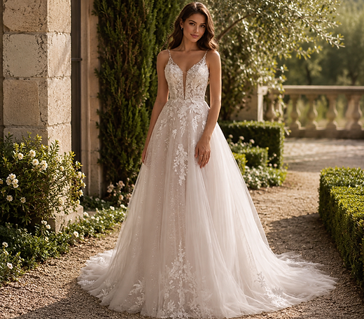 glitter wedding dress uk A Line Bridal Gown Lace Spaghetti Strap V Neck MD877 Prom Dresses 2022