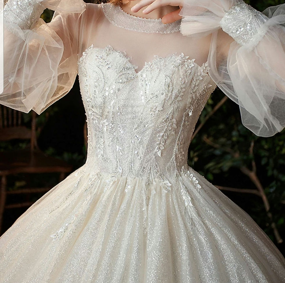 Thumbnail: Luxury Lace Illusion Jewel Neck Long Sleeve A Line Beige Wedding Dresses MD609