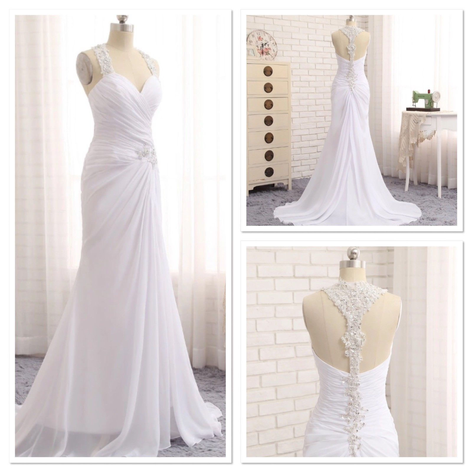 Sexy Sleeveless Chiffon Beach Wedding Bridal Dress MD157