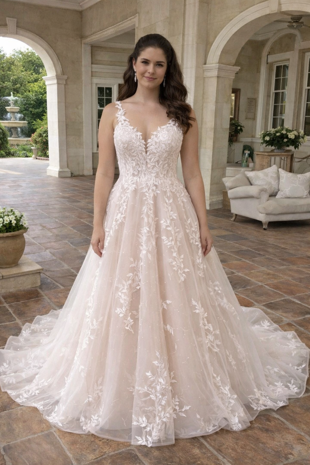 UK Sleeveless V Neck Bridal Gown A Line Sequins Champgne Wedding Dresses MD721
