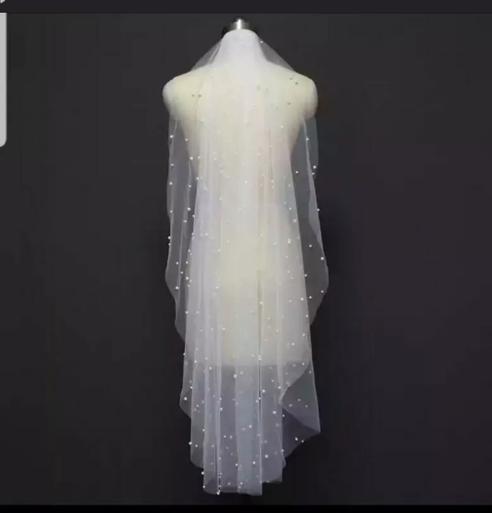 Thumbnail: UK 1 Tier Cathedral Length Bridal 3M Pearls Wedding Veil With comb MD594