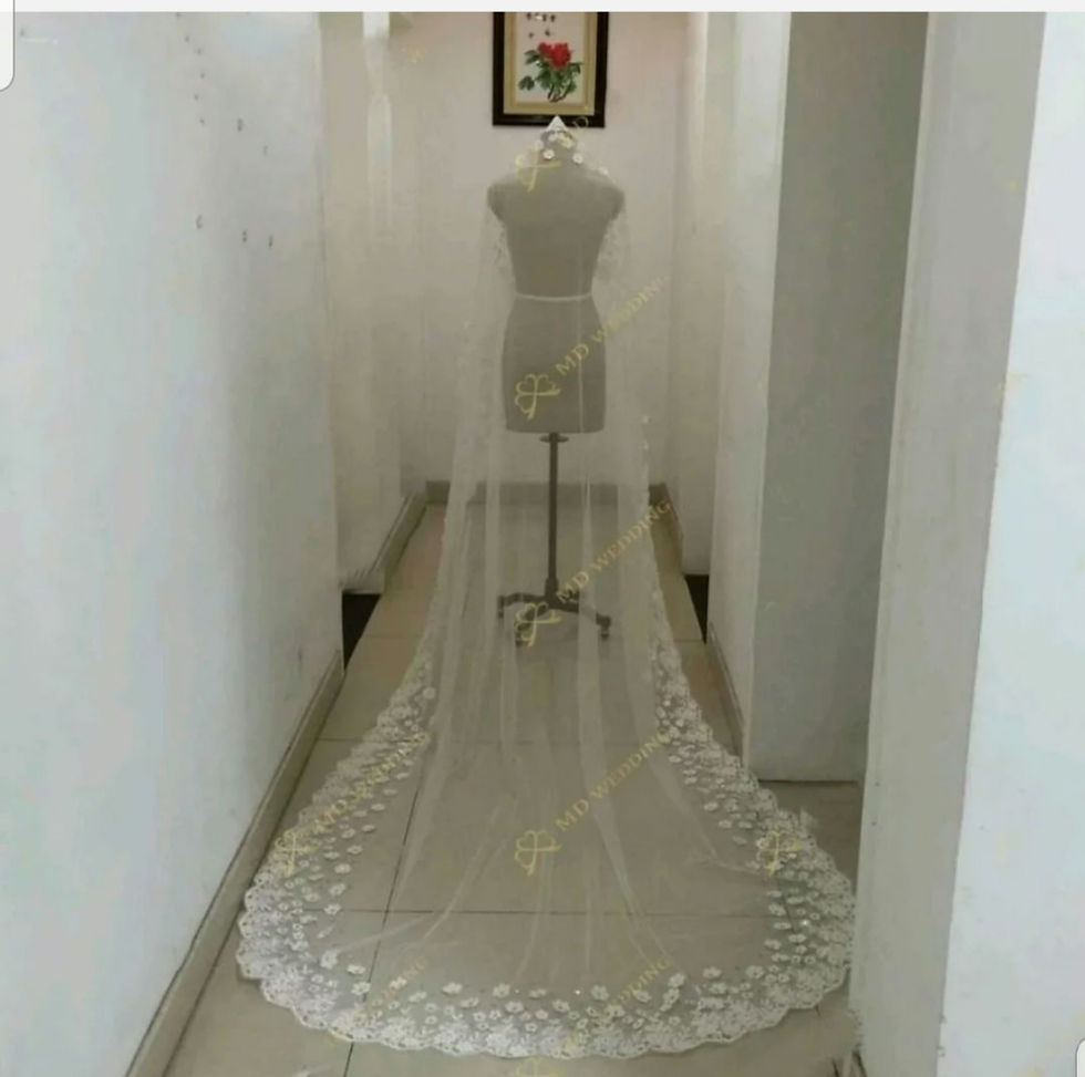 Thumbnail: UK 1 Tier Cathedral Length 3M Lace Flowers Bridal Wedding Veil With comb MD593