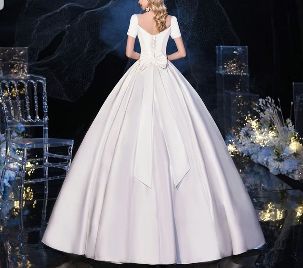 Thumbnail: Bridal Satin A-line Short Sleeve Bow Cheap Plus Size Wedding Dresses MD741
