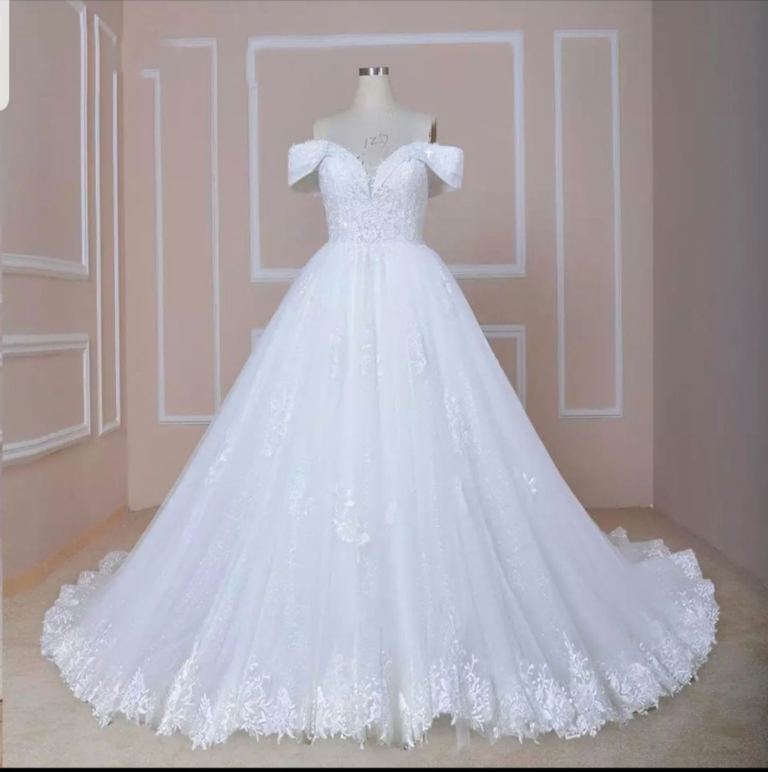 Charming Off Shoulder Beaded Lace A Line Sweetheart GlitterWedding Dresses MD071