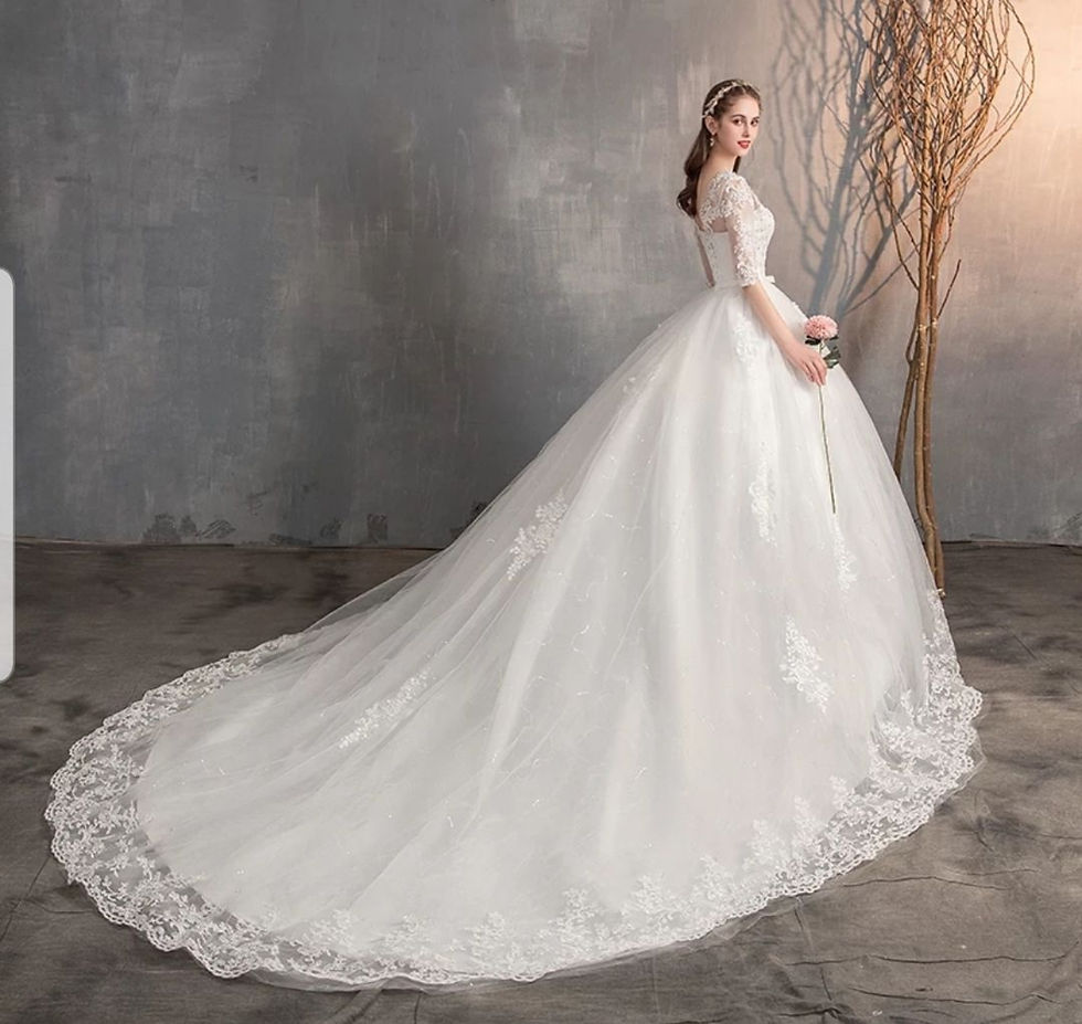 Thumbnail: Simple A-Line Lace Tulle Beach Half Sleeve Wedding Dress MD335