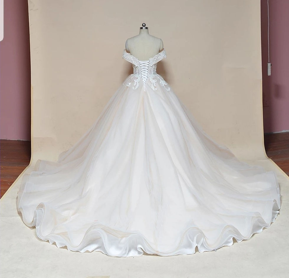 Thumbnail: Gorgeous Off Shoulder Pearls Lace Ball Gown Champagne Wedding Dresses MD625