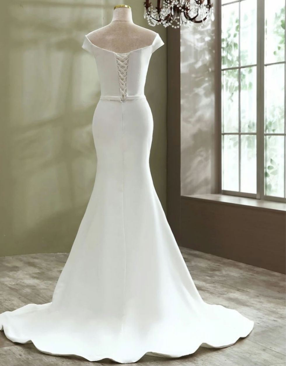 Thumbnail: Simple Bridal Gown Soft Satin Mermaid Beach Wedding Dress MD280