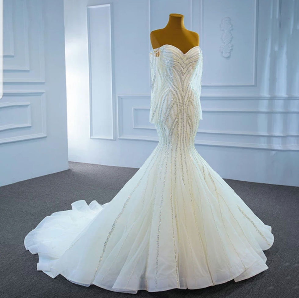 Thumbnail: Luxury Mermaid Long Sleeve Sequins Off shoulder Pearls Wedding Dress MD188