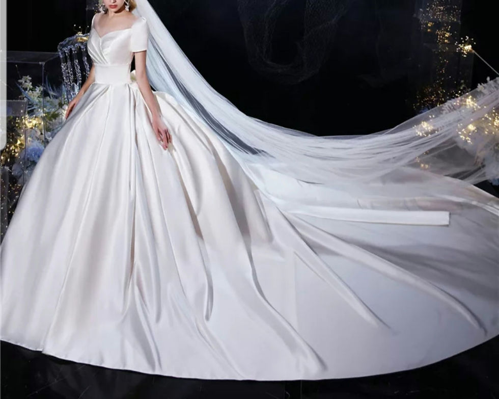 Thumbnail: Bridal Satin A-line Short Sleeve Bow Cheap Plus Size Wedding Dresses MD741
