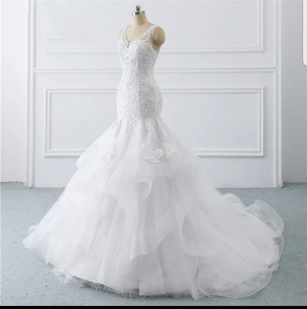 Thumbnail: Beautiful Beaded Lace Appliques Layered Organza Mermaid Wedding Dresses MD510