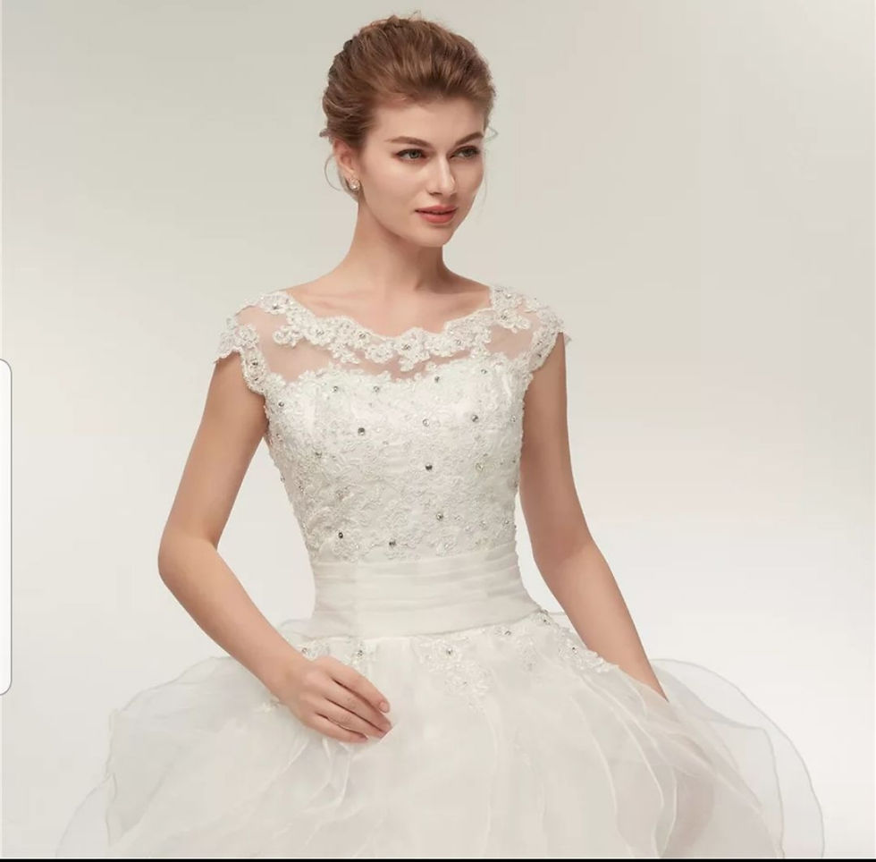 Thumbnail: Charming Cap Sleeve Organza Ruffled A Line Wedding Bridal Dress MD070