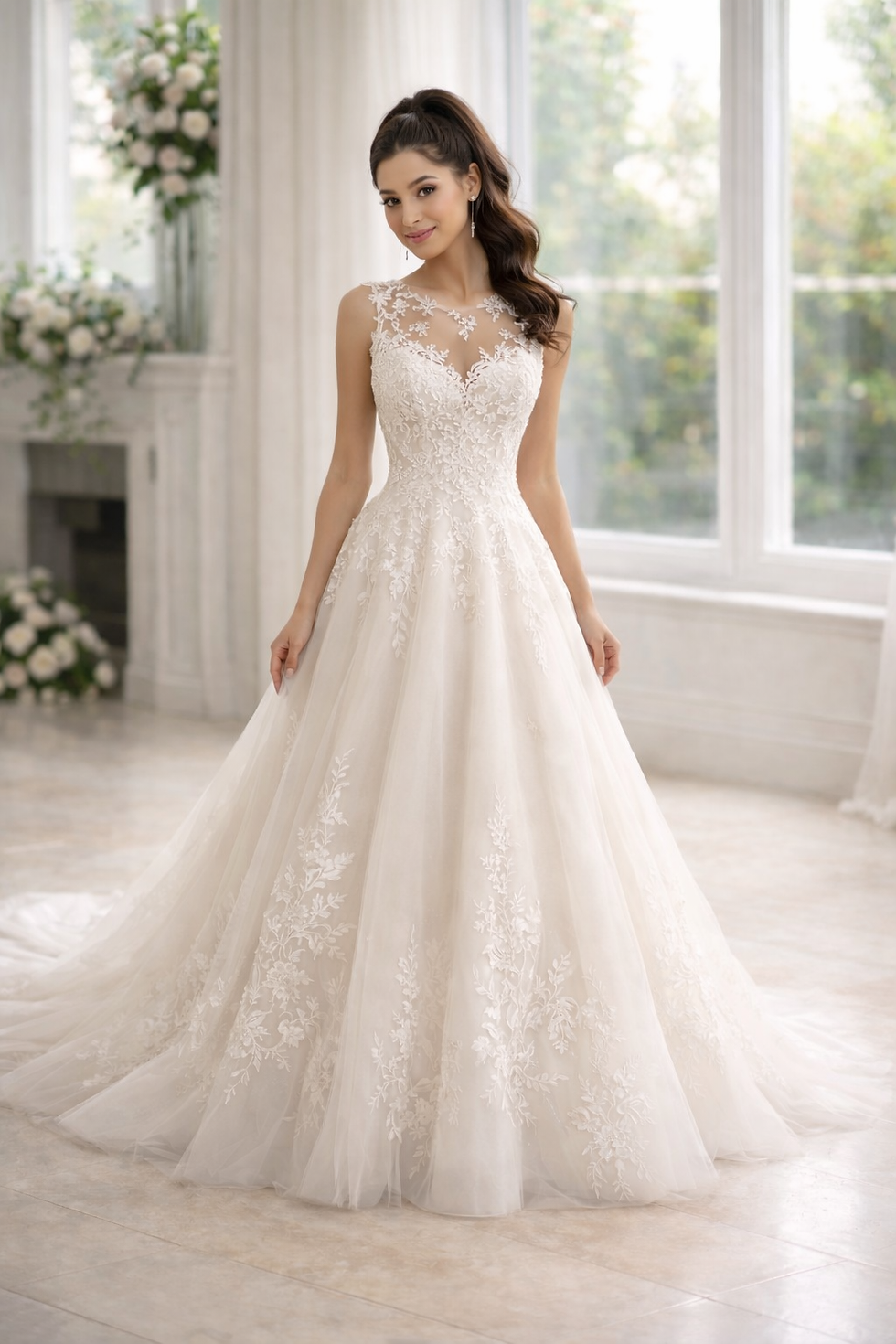 Thumbnail: UK Boho A-Line Wedding Dresses leeveless Beaded Lace Backless Bridal Gown MD863