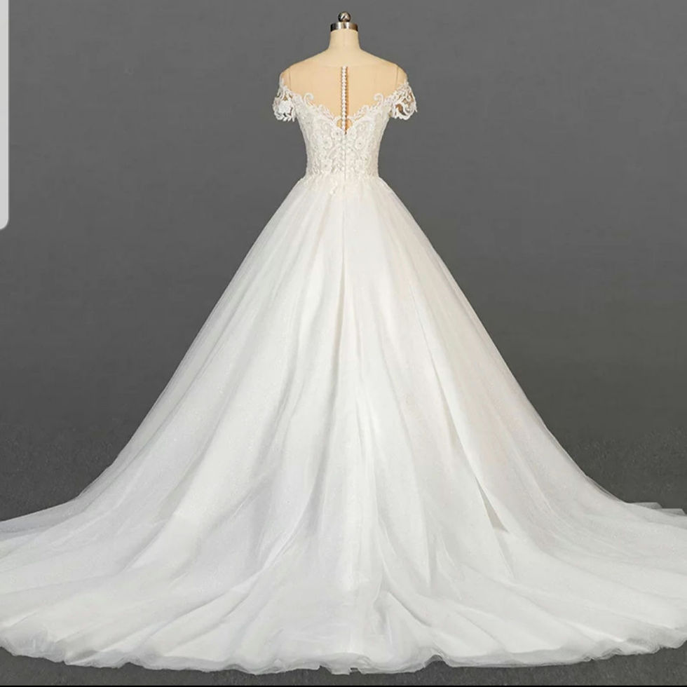 Thumbnail: Gorgeous Champagne Ball Gown Lace Cap sleeve Wedding Bridal Dress MD059