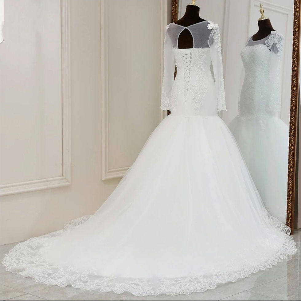 Thumbnail: Charming Mermaid Beaded Lace Long Sleeve Sheer Neck Wedding Dresses MD553