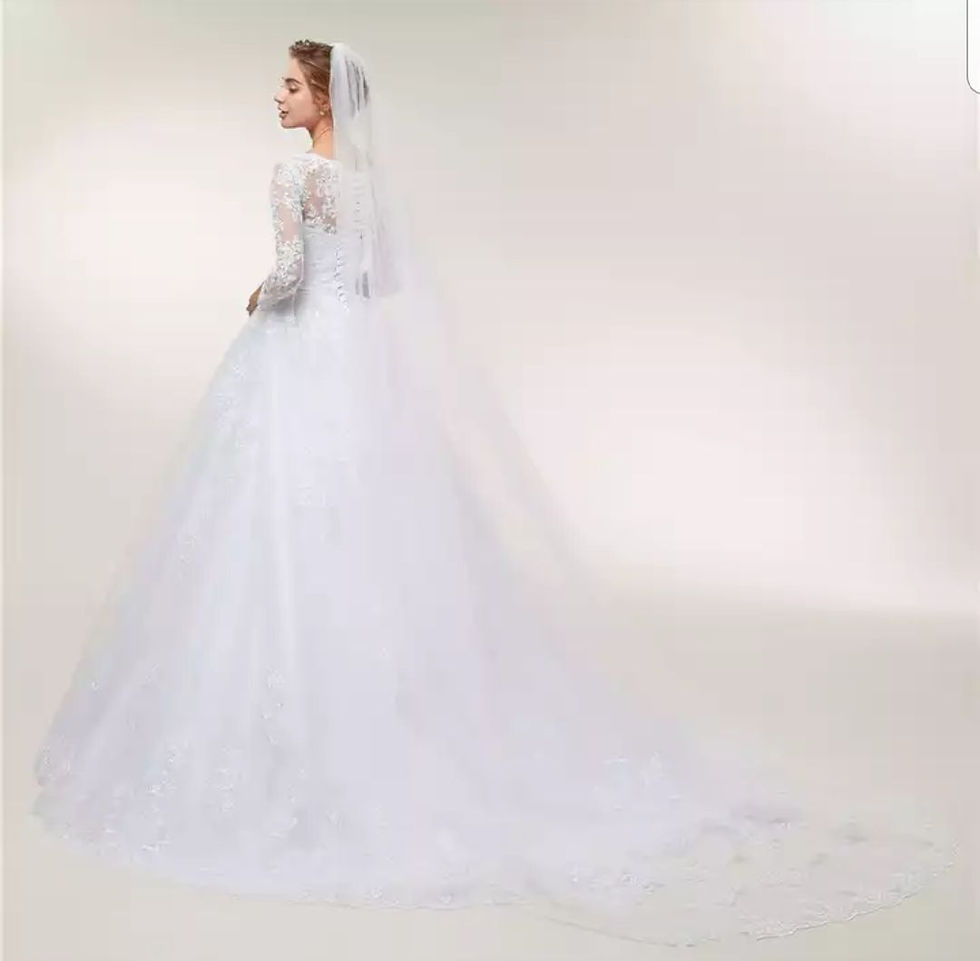 Thumbnail: Cheap Long Sleeve  Lace A Line Wedding Dresses MD395
