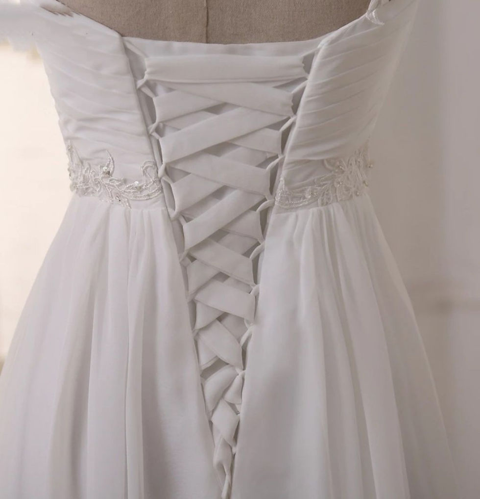 Thumbnail: Simple Pleated A Line Sleeveless Lace Chiffon Beach Wedding Dresses MD437