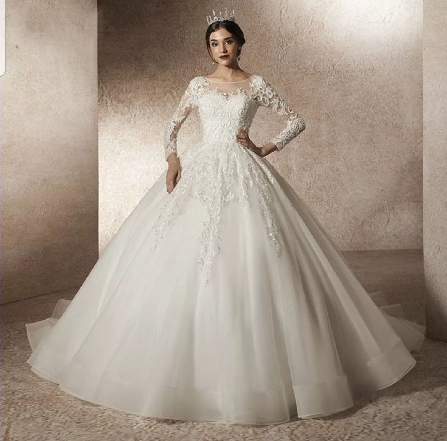 Luxury Beaded Lace Long Sleeve Ball Gown Vestido Wedding Dresses MD613