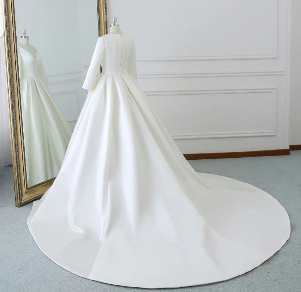 Thumbnail: Princess Bridal Satin A Line Long Sleeve Modest Wedding Dresses MD560