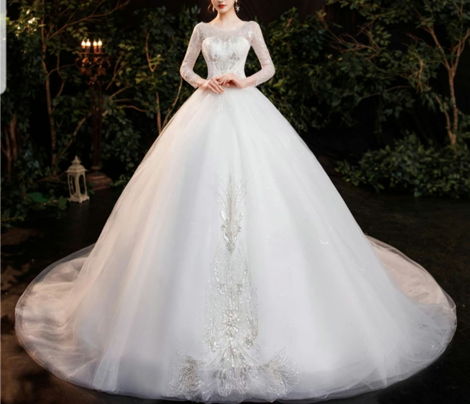 Beautiful Sequins Bridal Gown Lace Long Sleeve Corset Back Wedding Dresses MD189