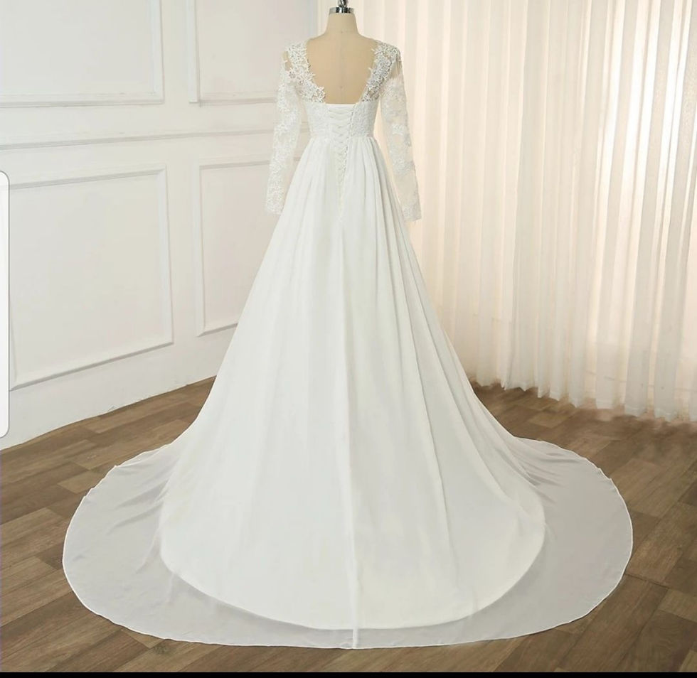 Thumbnail: Chic Chiffon Long Sleeve Lace Bridal Gown A Line Wedding Dresses MD564