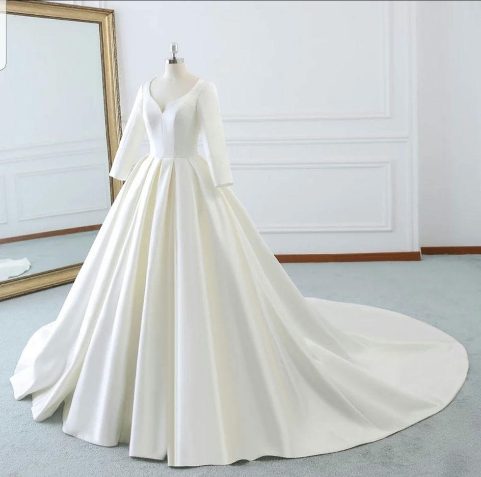 Thumbnail: Princess Bridal Satin A Line Long Sleeve Modest Wedding Dresses MD560