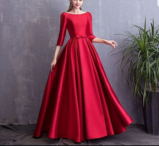 Elegant Red Open Back Satin 3/4 Sleeves Prom Evening Dresses MD340 Elegant Red Open Back Satin 3/4 Sleeves Prom Evening Dresses MD340