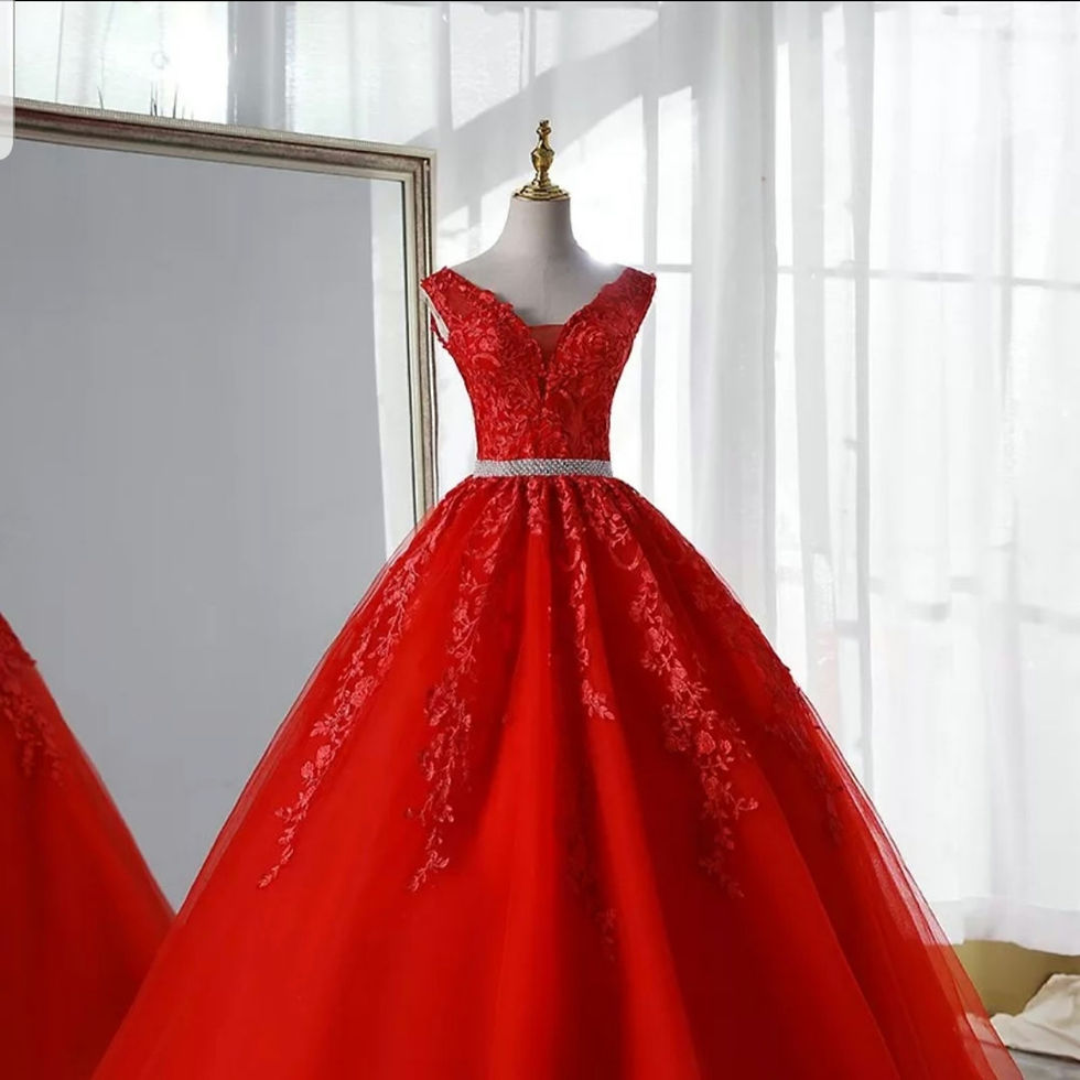 Thumbnail: Gorgeous Seeveless Evening Gown V Neck Lace Corset Back Red Wedding Dress MD732