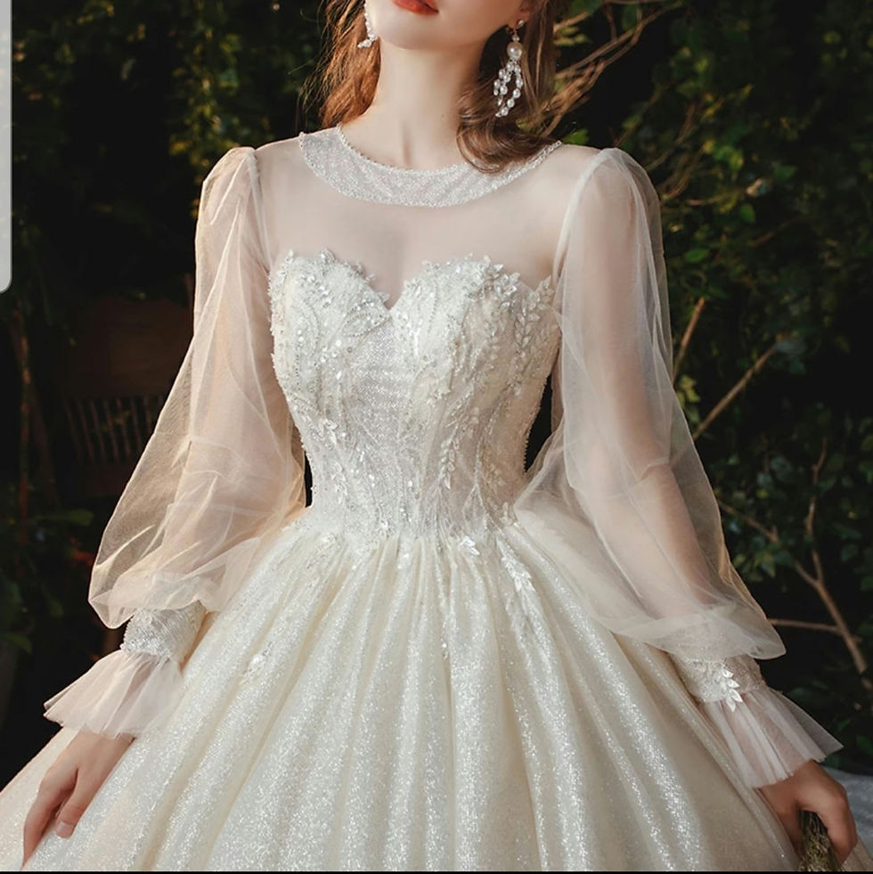 Thumbnail: Luxury Lace Illusion Jewel Neck Long Sleeve A Line Beige Wedding Dresses MD609