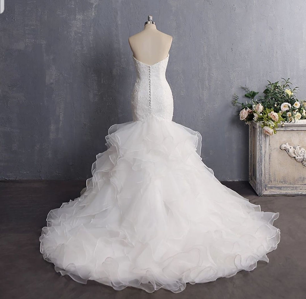 Thumbnail: Gorgeous Strapless Lace Tiered Mermaid Sweetheart Neck Wedding Dresses MD382