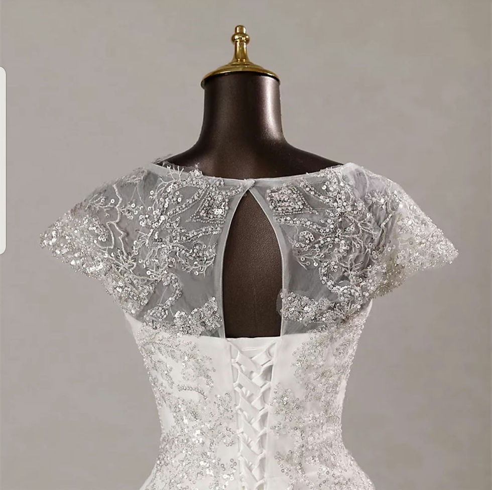 Thumbnail: Beautiful sequins Lace Cap Sleeve Beach Mermaid Wedding Dress MD551