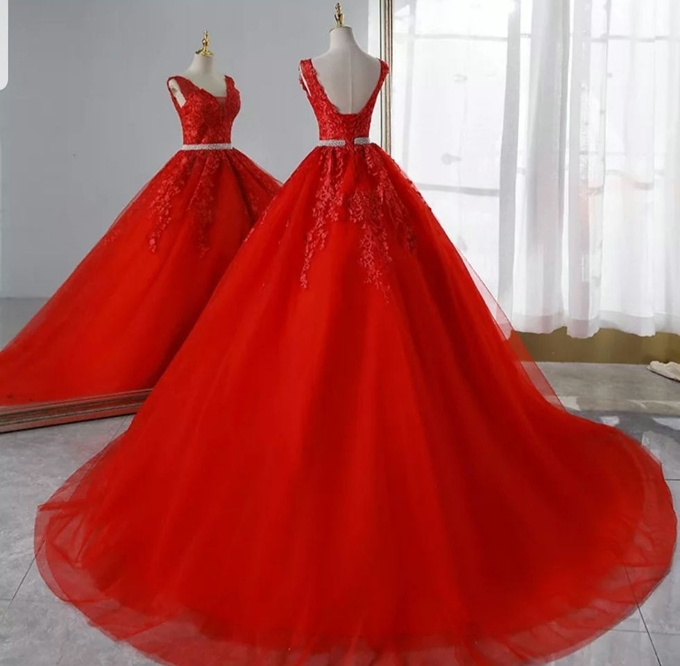 Thumbnail: Gorgeous Seeveless Evening Gown V Neck Lace Corset Back Red Wedding Dress MD732