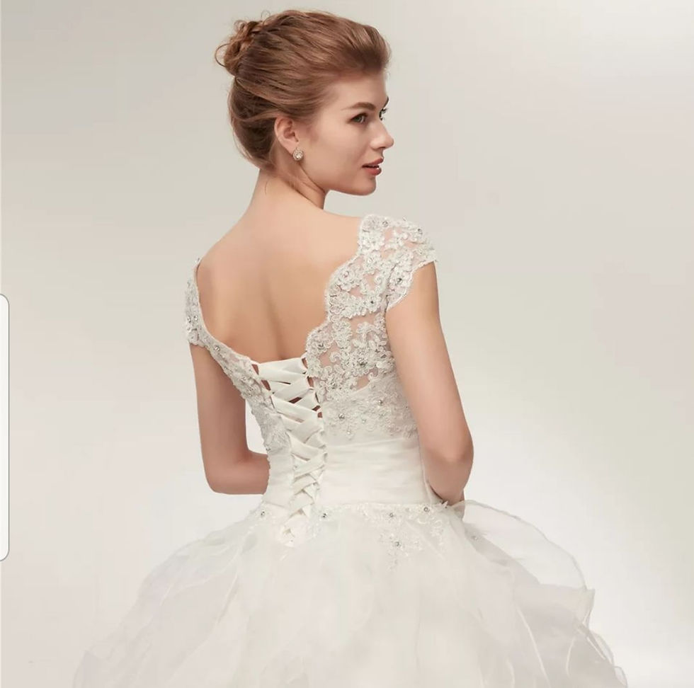 Thumbnail: Charming Cap Sleeve Organza Ruffled A Line Wedding Bridal Dress MD070