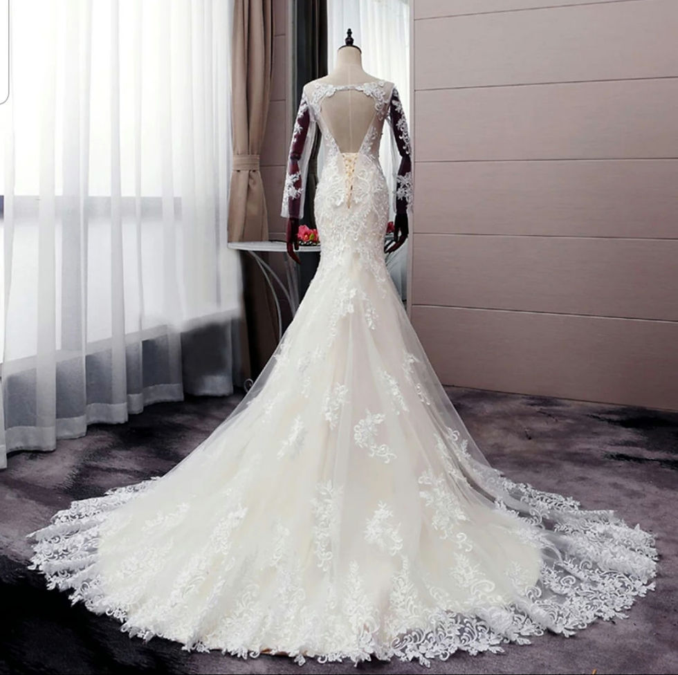 Thumbnail: Beautiful Mermaid Long Sleeve Lace Champagne Bridal Beach Wedding Dress MD200