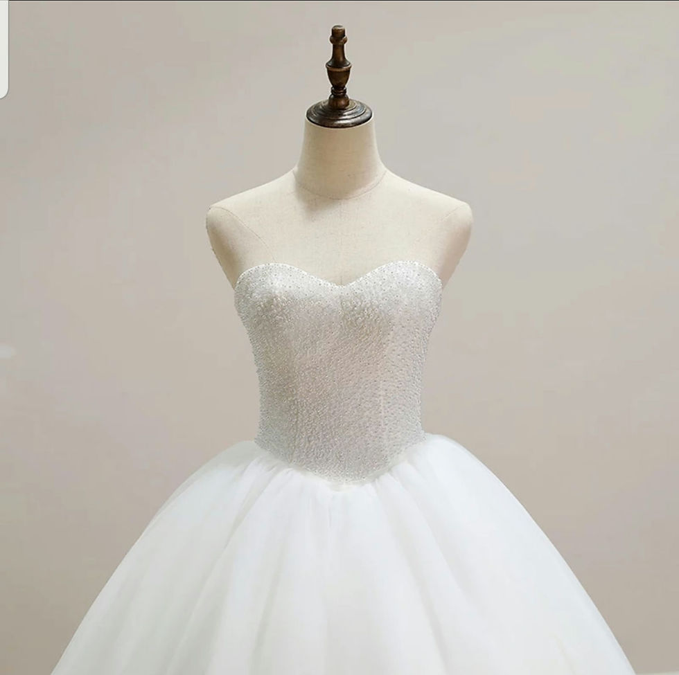Thumbnail: Strapless Pearls Tulle A Line Floor Length Sweetheart Wedding Dresses MD743